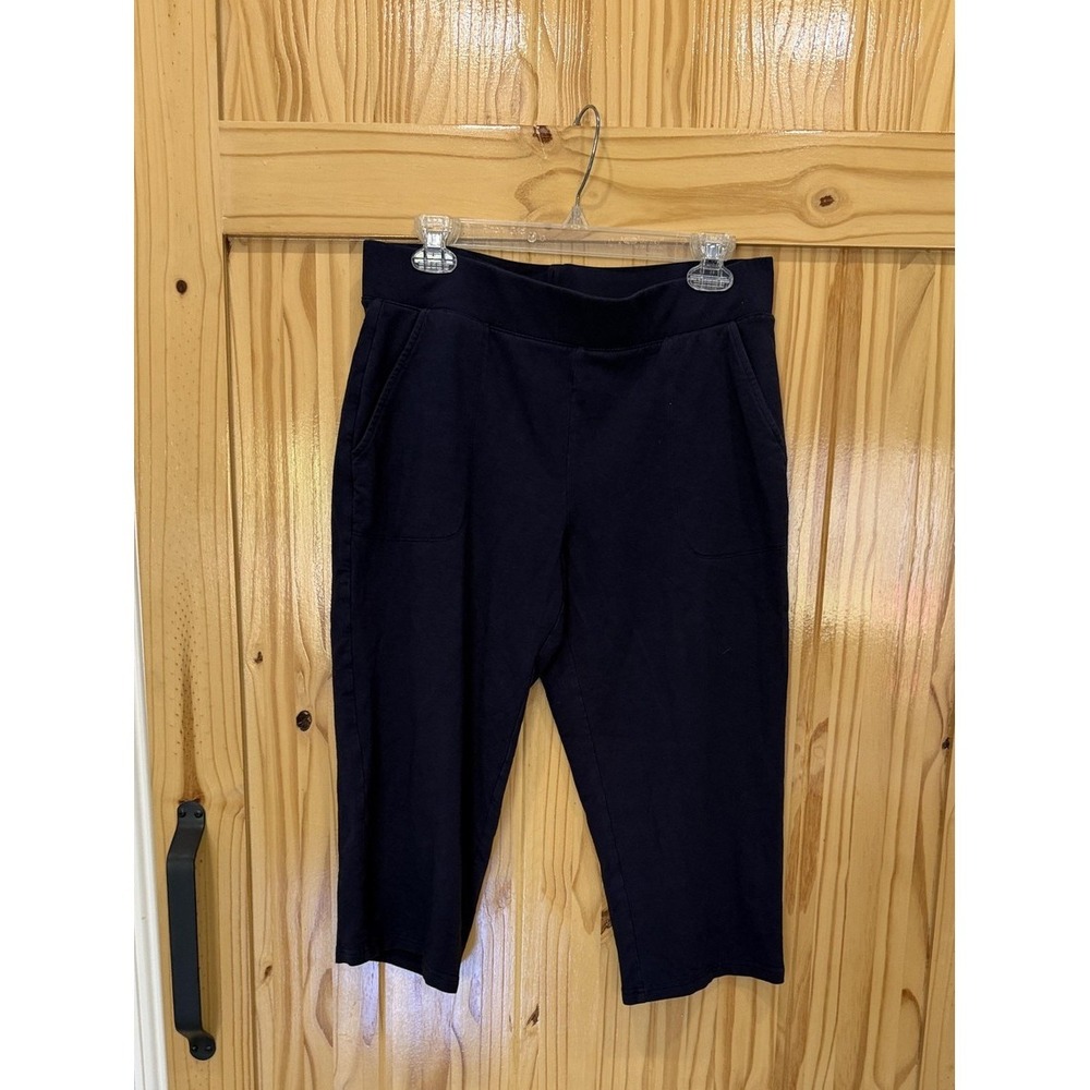 Talbots Pants Womens MP Blue Knit Capri Pull On Elastic Waist Pockets Lounge